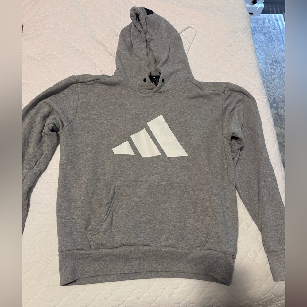 Adidas Heather Gray Hoodie with White Emblem